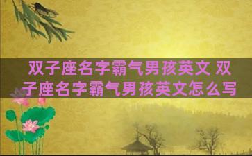双子座名字霸气男孩英文 双子座名字霸气男孩英文怎么写 双子座名字霸气男孩英文 双子座名字霸气男孩英文怎么写
